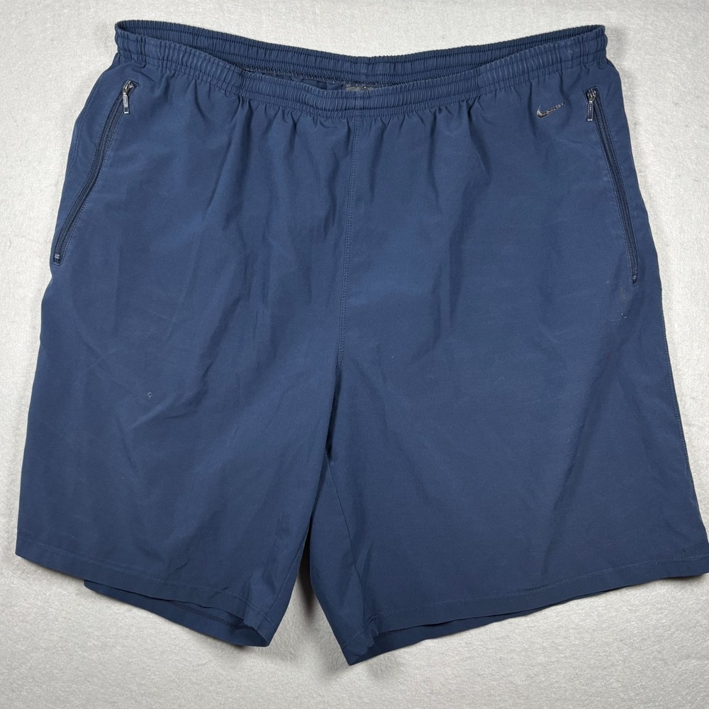 Nike Shorts Y2K Gray Tag Men's Size XL Navy Blue Zipper Pockets Athletic 8.5"